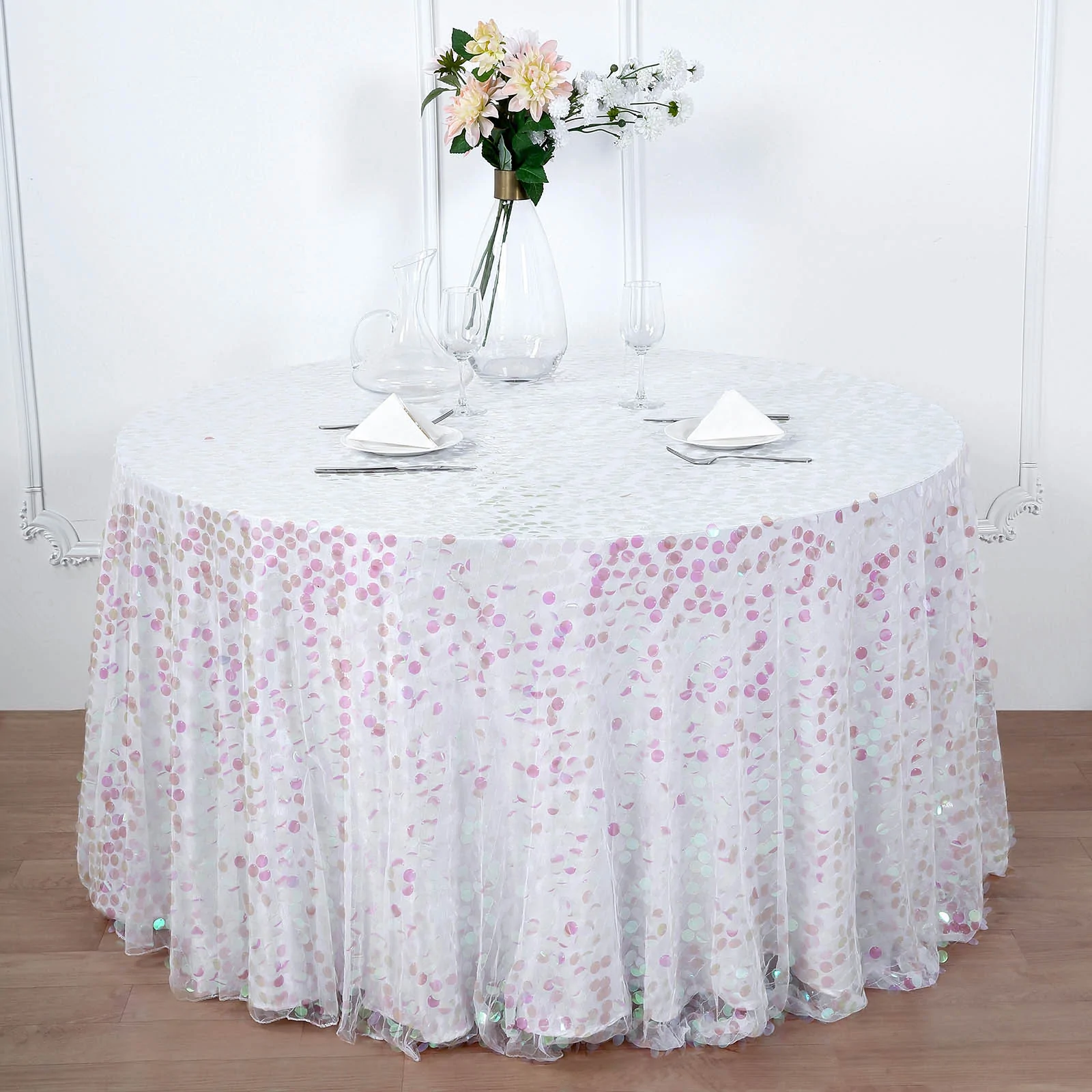 Assorted - Polyester - 120" Big Payette Sequin Round Tablecloth Wedding - $119.98
