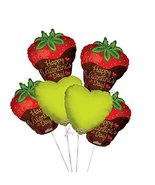 6 pc Happy Valentine Day Strawberry Balloon Bouquet - $9.89
