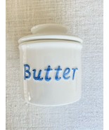 Butter Keeper Stoneware Crock French Bell White Blue Kitchen Dish Storag... - $34.65