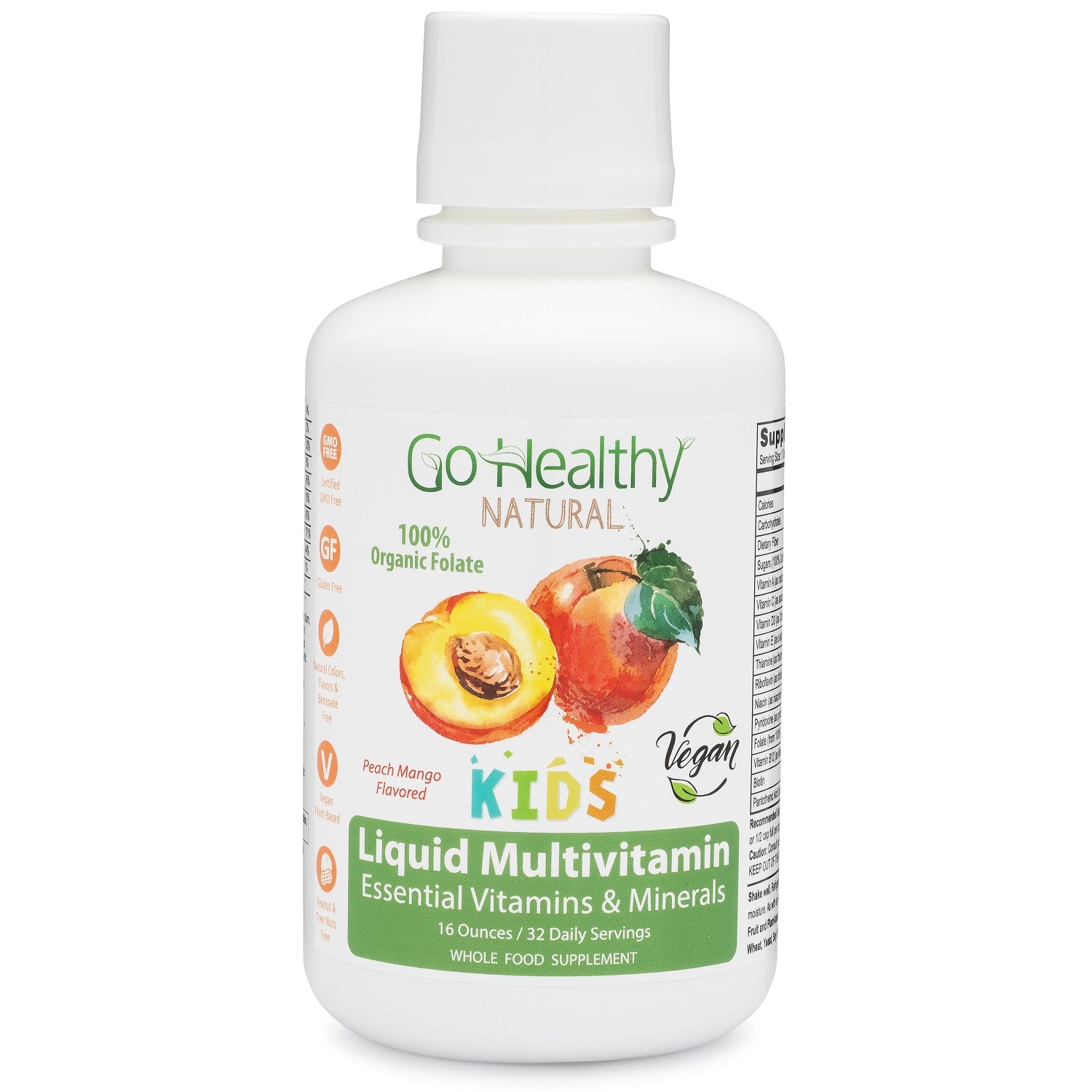 Kids Liquid Multivitamin w/ Organic Folate, Vegan, Vegetarian, Whole ...