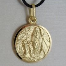 SOLID 18K YELLOW GOLD LADY OF LOURDES 17 MM ROUND MEDAL VIRGIN MARY MADE ITALY image 2