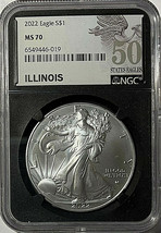 2022 American Silver Eagle $1 NGC MS70 50 STATES EAGLES Series - ILLINOIS  image 2
