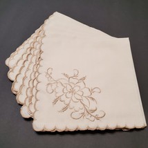 Vintage Napkins, Hand Embroidered, 6pc, Floral Flower, Beige on Cream Linen image 1