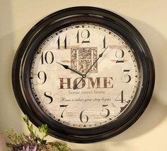 Wall Clock Home as Background Round Iron w Glass Front Vintage Look 23" x 4"