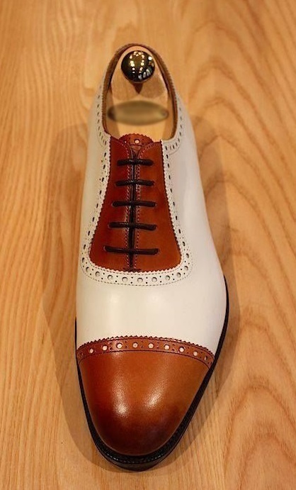 Handmade Two Tone Brown & White Real Leather Capped Toe Brogue Luxury Shoes 2019
