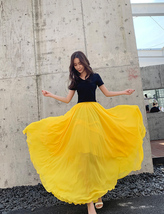 Women Yellow High Waist Long Chiffon Skirt Plus Size Summer Chiffon Maxi Skirt image 5