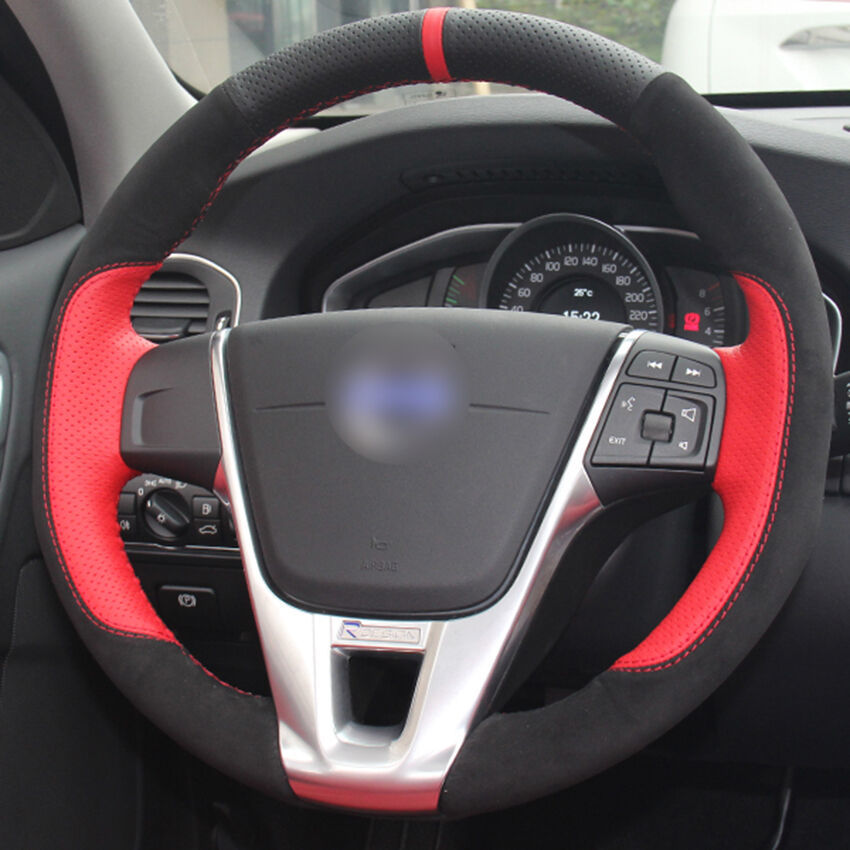 Black Leather Handstitched Car Steering Wheel Cover for Volvo XC60