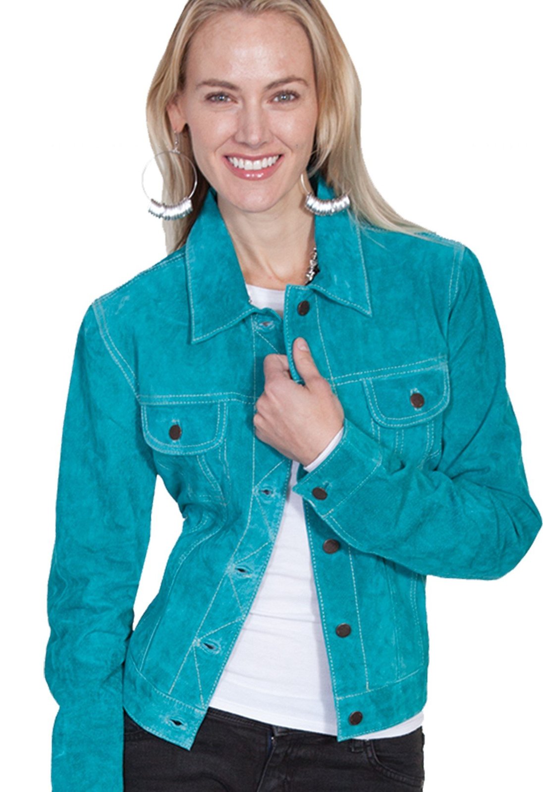 Scully Turquoise Classic Jean Leather Suede Jacket - Coats, Jackets & Vests