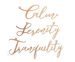 Gold Cursive Words Wall Decor Set of 3 Calm Serenity Tranquility Wrought Iron
