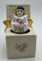Vtg 1981 Schmid Ceramic Cute Pierrot Love Music Box Pink Teddy Bear Spins Japan - $34.65