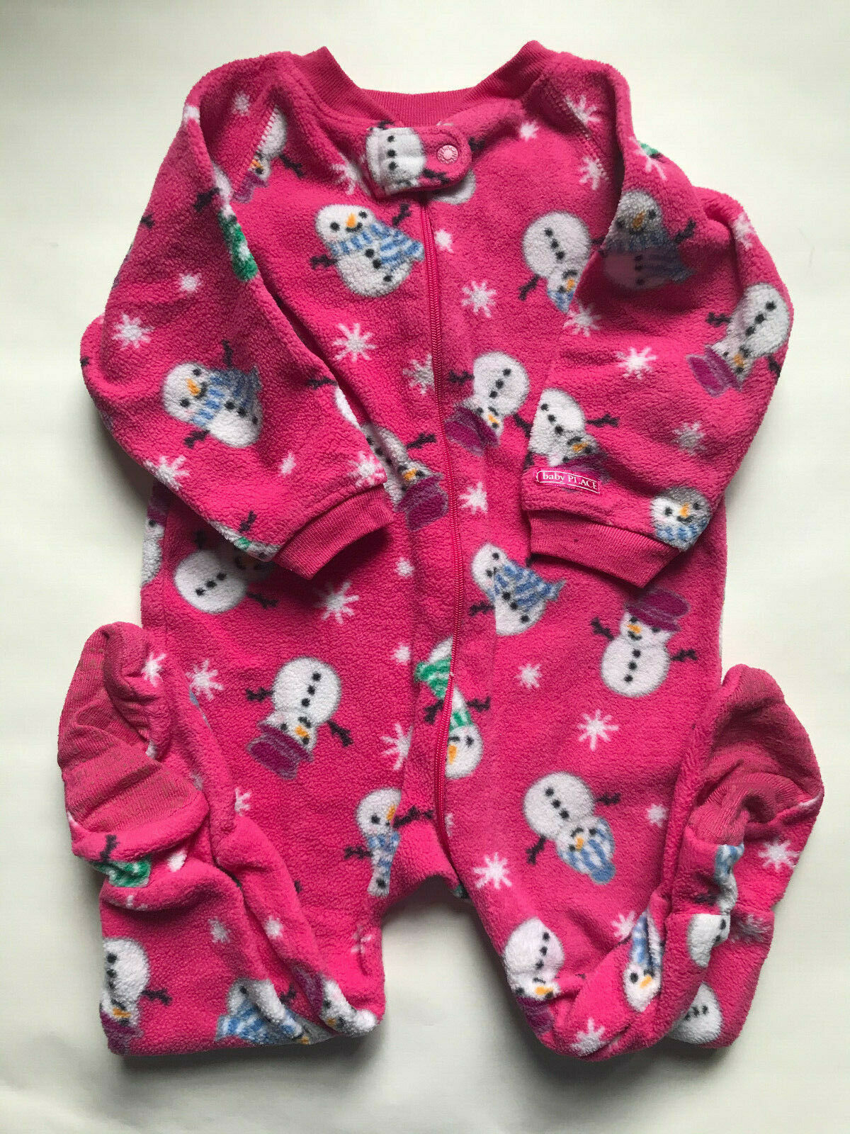 Girl's Size 12-18 M Months Children's Place Pink Fleece Snowman Footed Pajama - $8.00