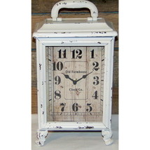 Distressed White Carriage/Mantle Clock Battery Operated Shabby Chic Footed Clock - $55.00