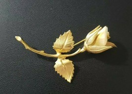 Vintage Gold Tone Long Stem Rose Bud Flower Brooch Pin Jewelry - $17.82