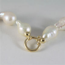 SOLID 18K YELLOW GOLD NECKLACE WITH BIG LUSTER BAROQUE DROP PEARLS MADE IN ITALY image 7