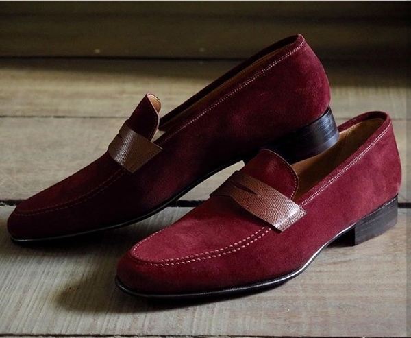 Handmade Maroon Color Suede Penny Loafer  Dress Men's Fashion Moccasin Shoe
