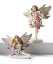 Glitter Fairies w Wings Pixies Set of 2 Pink Purple Fantasy Mythical Magic Gift