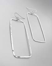 GORGEOUS Lightweight Artisanal Flat Silver Long Rectangle Dangle Earrings CGS491 - $18.99