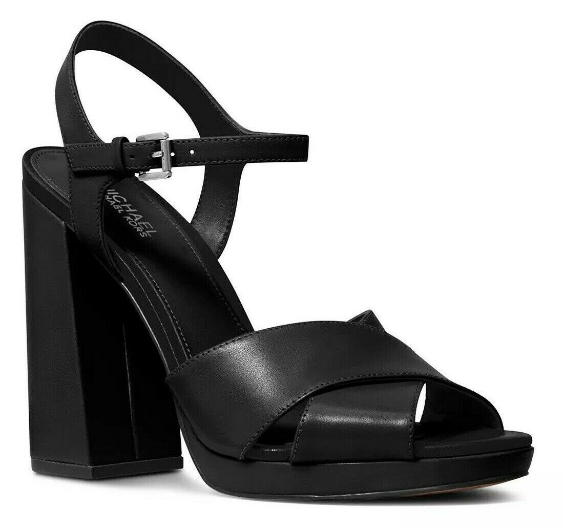 MICHAEL Michael Kors Alexia Platform Block Heel Sandals, Multi Sizes Black Leath - $119.95