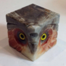 Vintage Noymer Real Alabaster Hand Carved Owl Paperweight Orange Cube Italy - $44.00