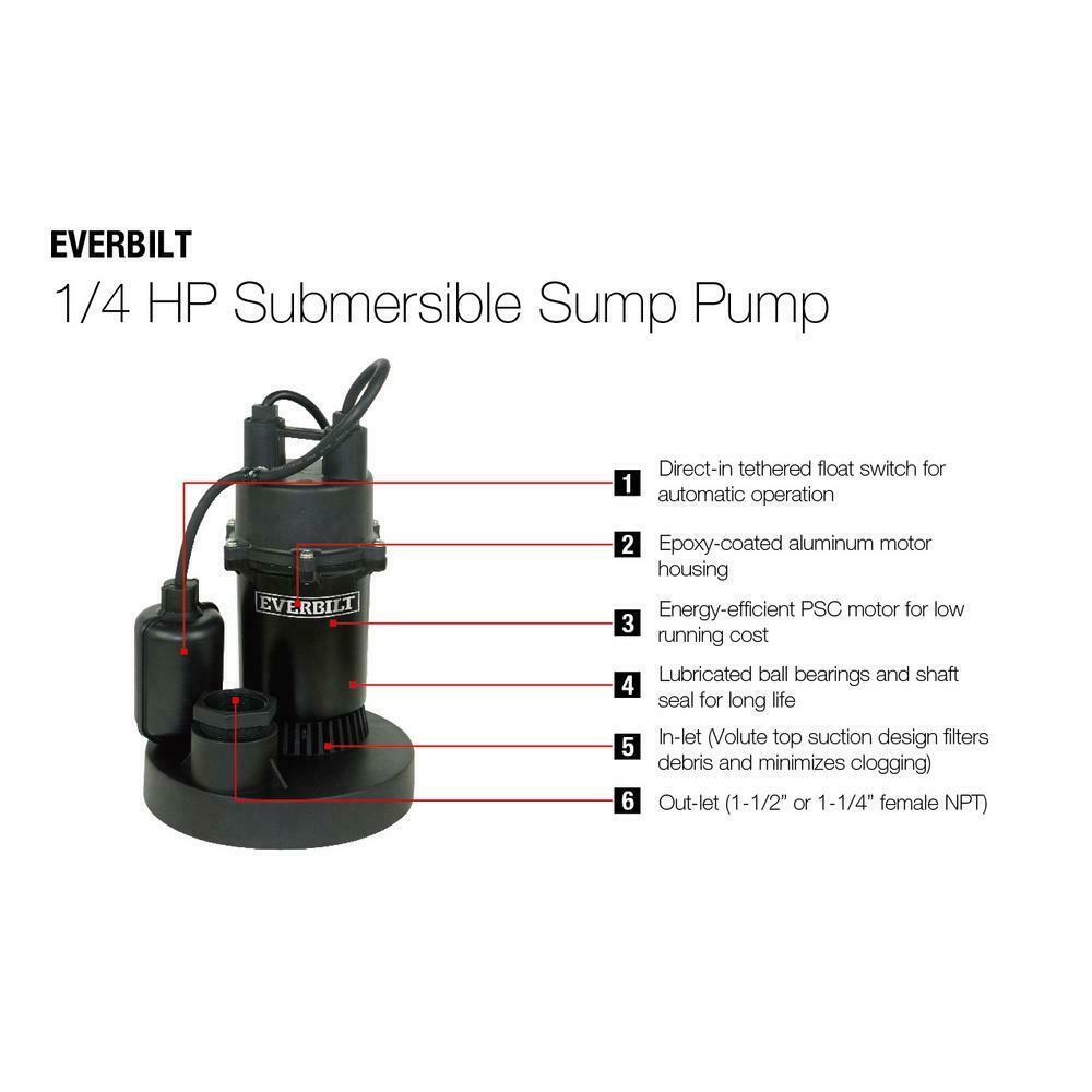 Everbilt 1/4 HP Aluminum Sump Pump with Tethered Switch Pumps