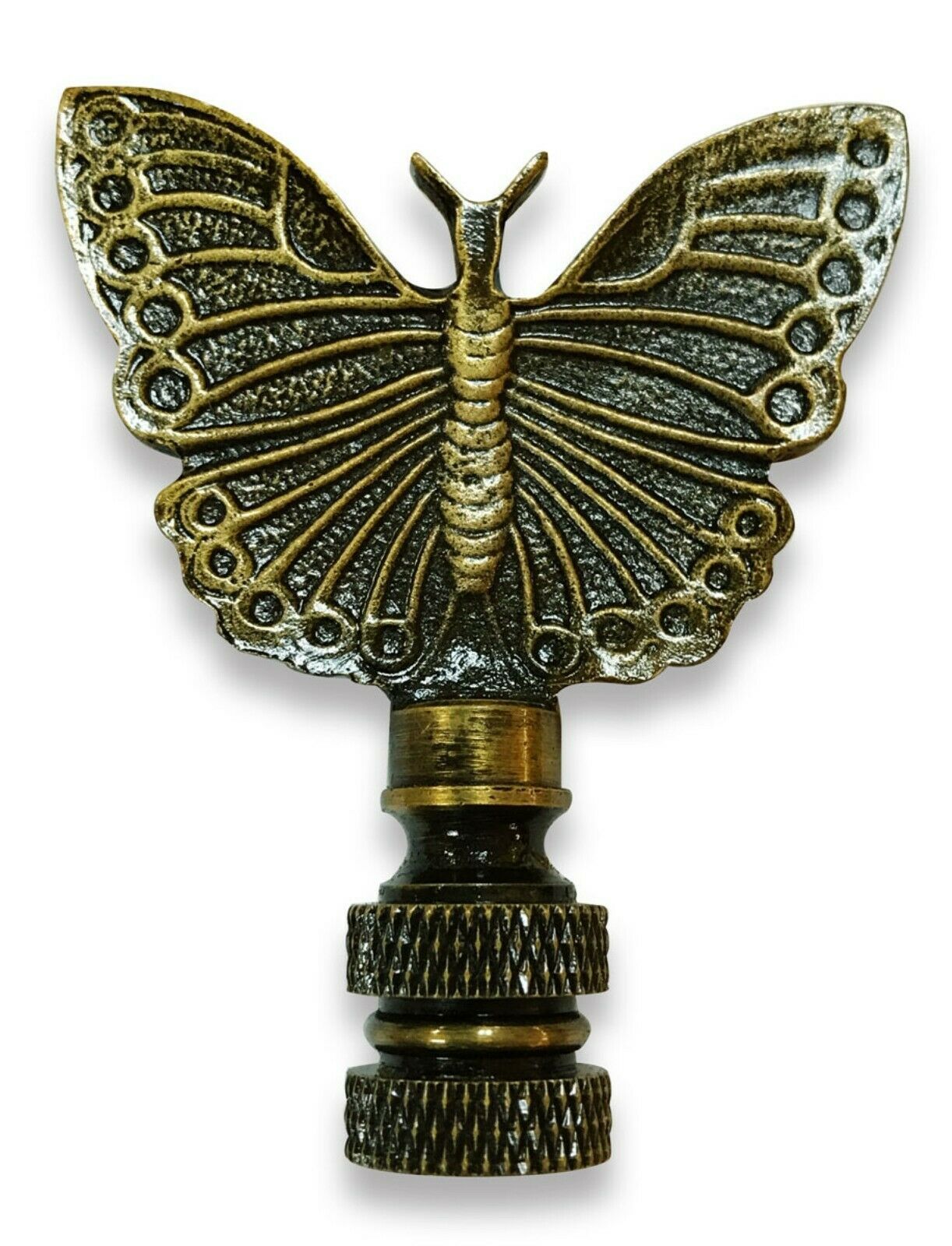 Royal Designs Lamp Finial Monarch Butterfly 2.25 Antique Brass Shade Topper
