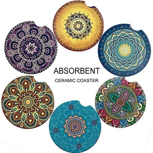 Car Coaster Set of 6,Absorbent Ceramic Coasters for Auto,Car Cup Holder