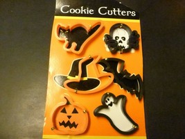 6 Pack Halloween Plastic Cookie Cutters Pumpkin, Ghost, Cat, Hat, Bat  F... - $7.81