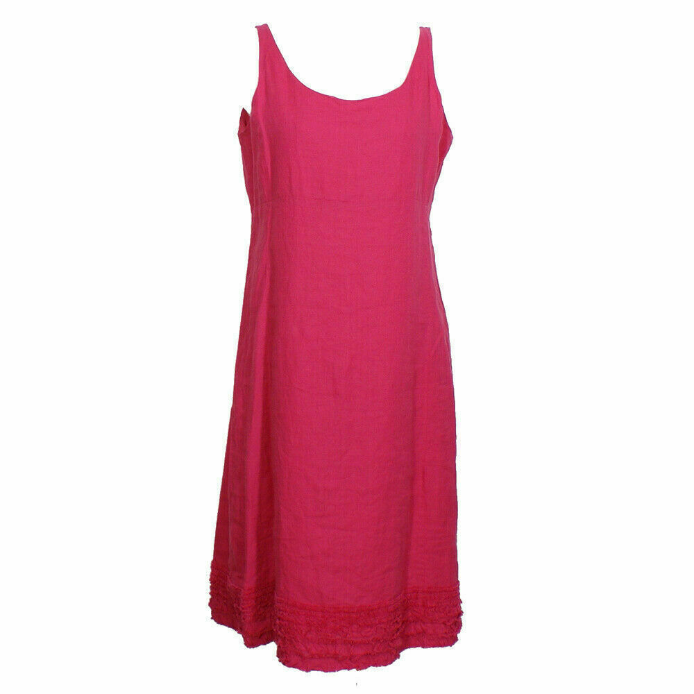 EILEEN FISHER Fuchsia Pink Linen Ruffle Hem Sleeveless Tank Midi Dress ...