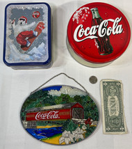 Lot OF 3 Coca-Cola Vintage Style Rectangle Tin Lidded Box Christmas ++ - $39.48