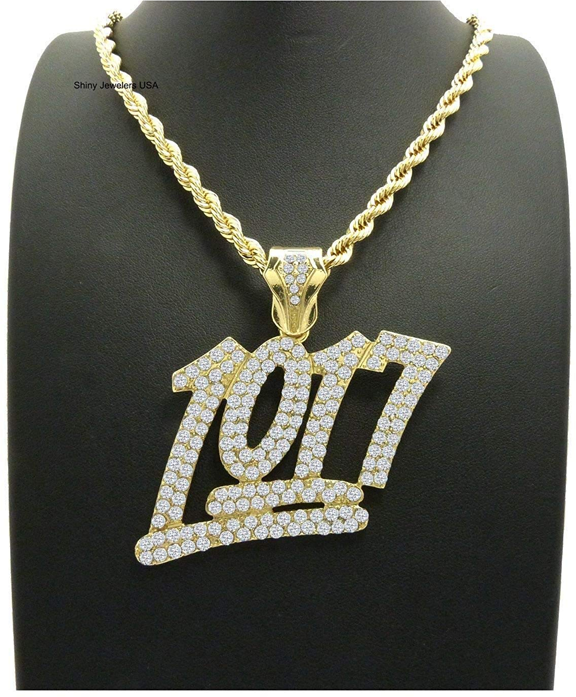 MENS LARGE ICED OUT NUMBER 1017 PENDANT 24' CUBAN, BOX, ROPE CHAIN