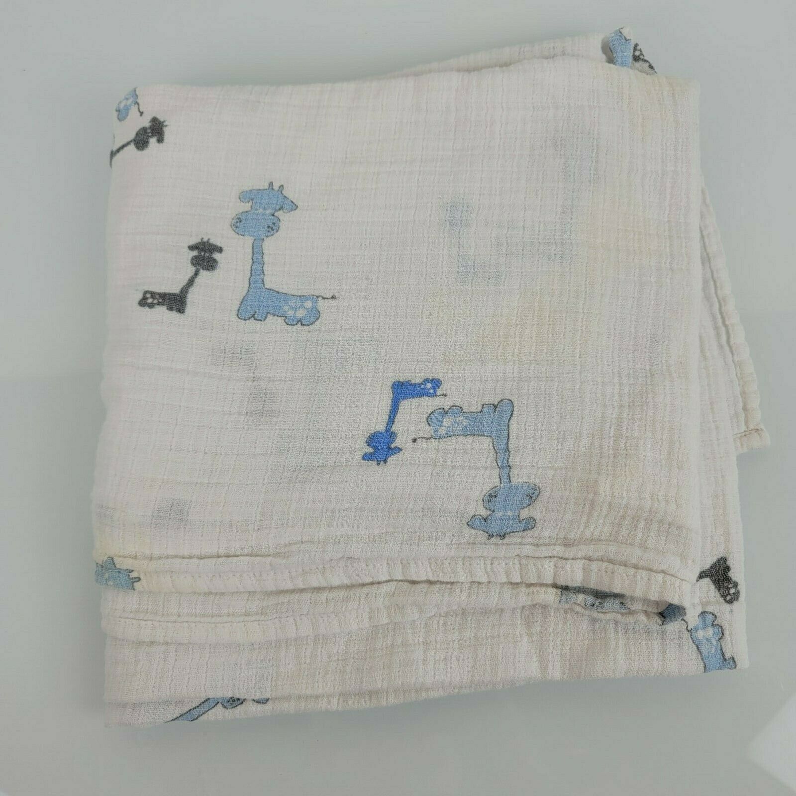 Primary image for Aden + Anais Blue Giraffes Baby Swaddle Blanket White Gray Muslin Cotton Lovey