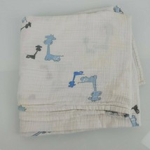 Aden + Anais Blue Giraffes Baby Swaddle Blanket White Gray Muslin Cotton... - $19.79