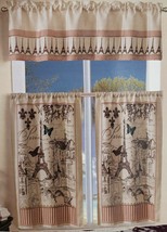 3pc Curtains Set:2 Tiers(27x36")&Valance54x15")ELEGANT Paris Butterflies,Sunrise - $17.81