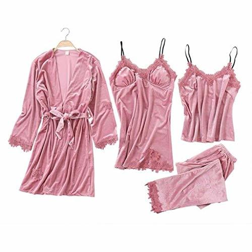 GirlyArea Women Faux Silk Dressing Gown 4 Piece Sexy Pajamas Set Lace Sling Shor