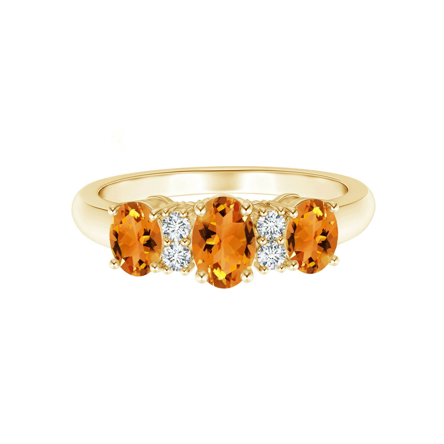 1.0 Cts Three Stone Oval Citrine 9K Yellow Gold 7X5 MM Engagement Ring