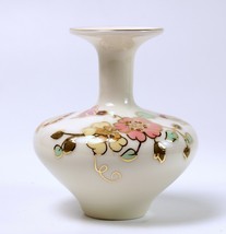 Zsolnay Porcelain Miniature Vase Pink Yellow Flowers Butterflies Gold Hungary - $22.43