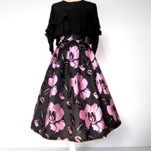 Pink Midi Jacquard Skirt Holiday Outfit A-line Pleat Midi Party Skirt Plus Size image 1