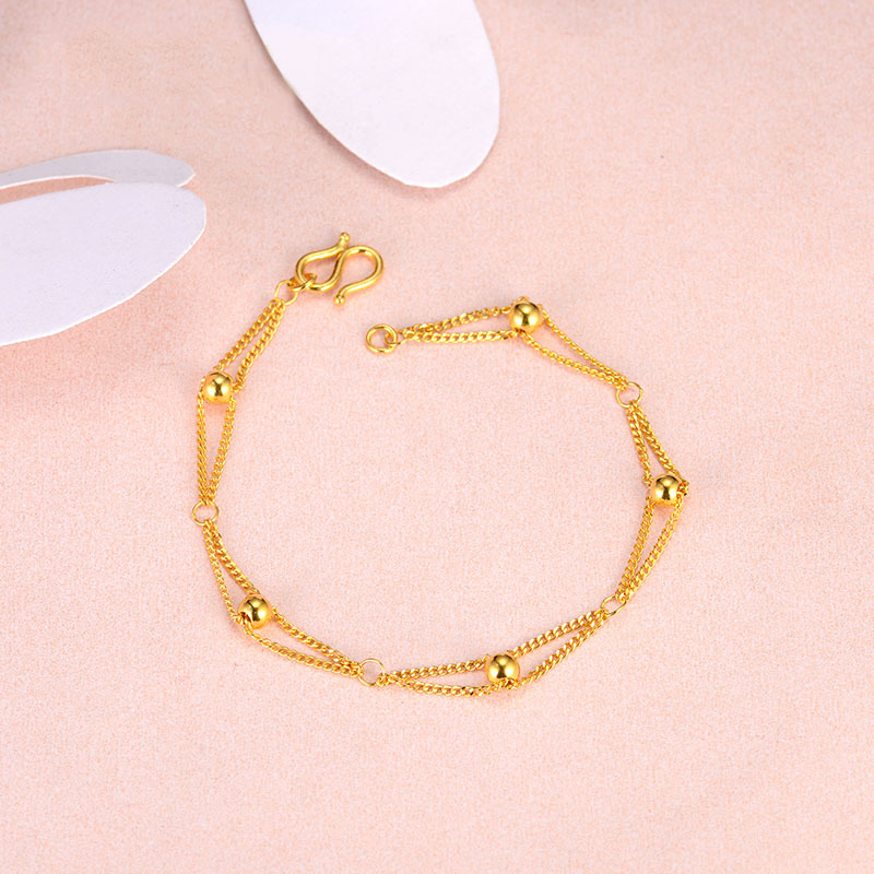 24K Pure Gold Bracelet Real 999 Solid Gold Bangle Women Lucky Bead Beautiful Precious Metal