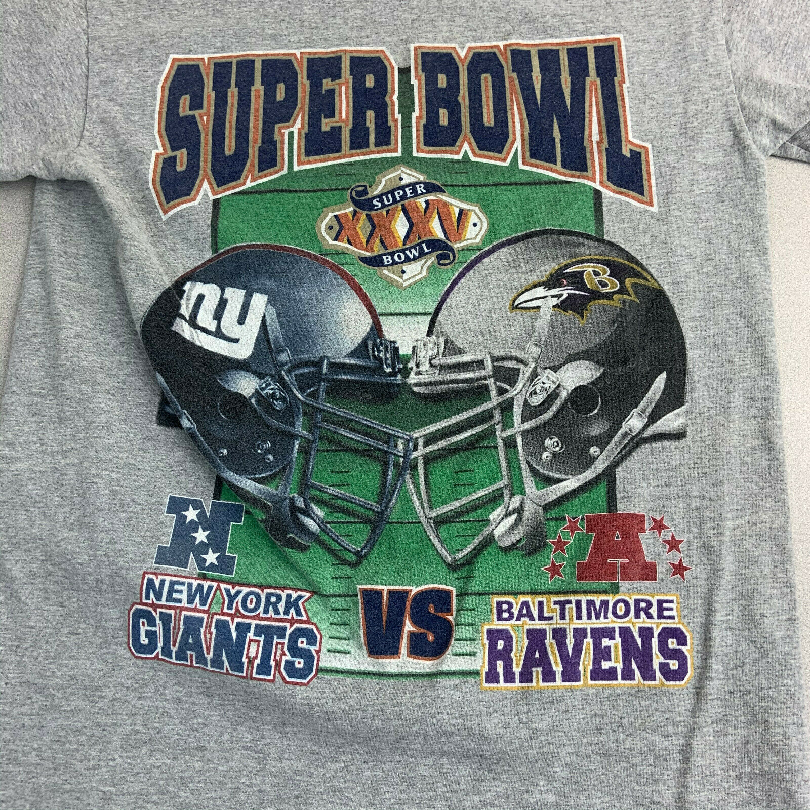 Vintage Super Bowl XXXV Giants Ravens T-shirt Mens Medium Gray Short ...