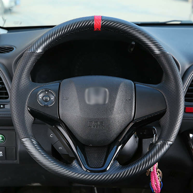 Hand sewing Top Leather Carbon Fiber Steering Wheel Cover For Honda HRV