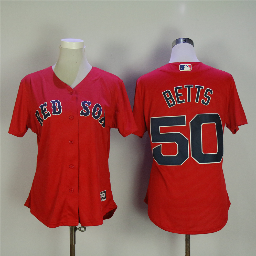 Women's Boston Red Sox Jersey Sewn on 50 Mookie Betts Jersey Sewn on