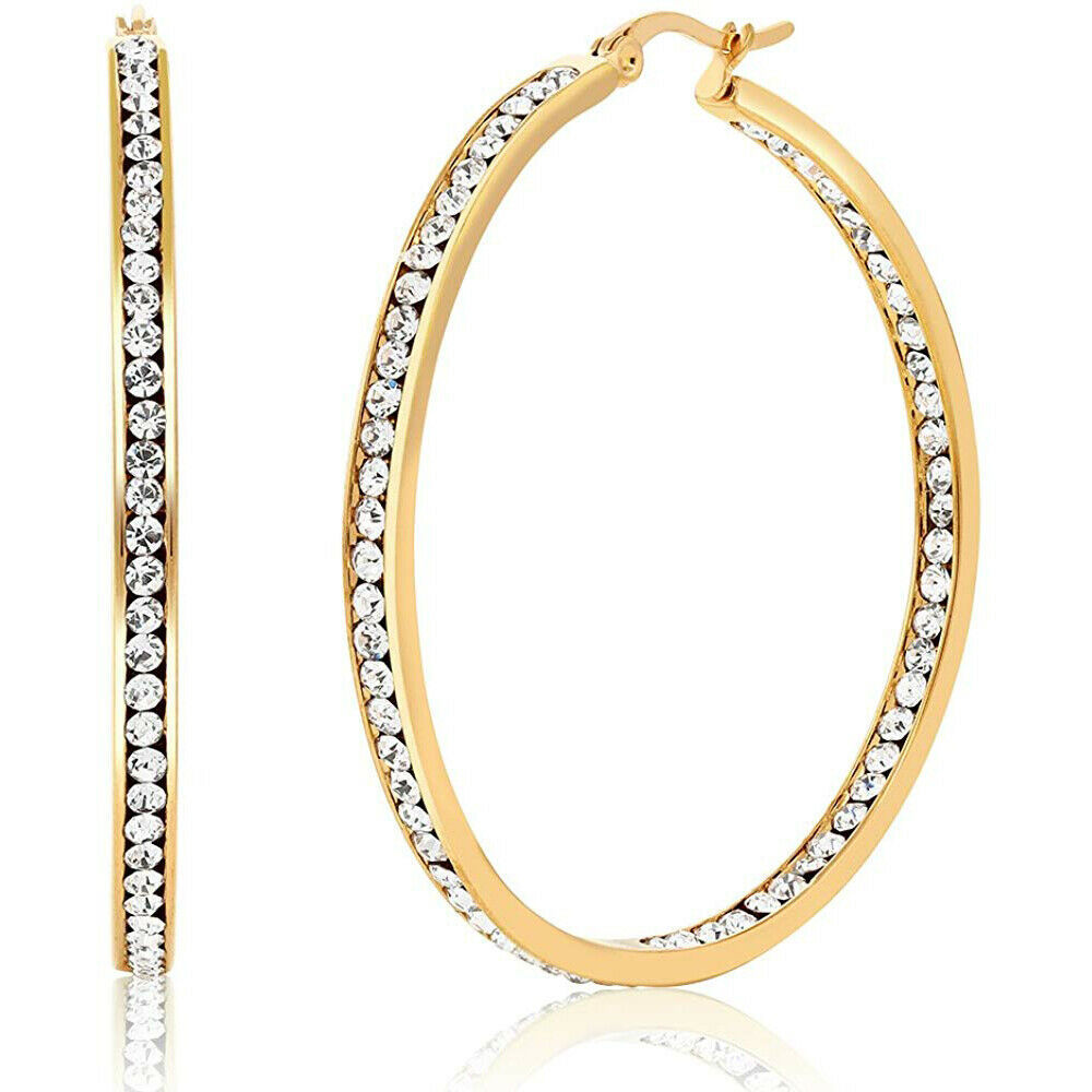 Hoop Earrings Swarovski Crystal Cubic Zirconia 18k Gold Rhodium Plated