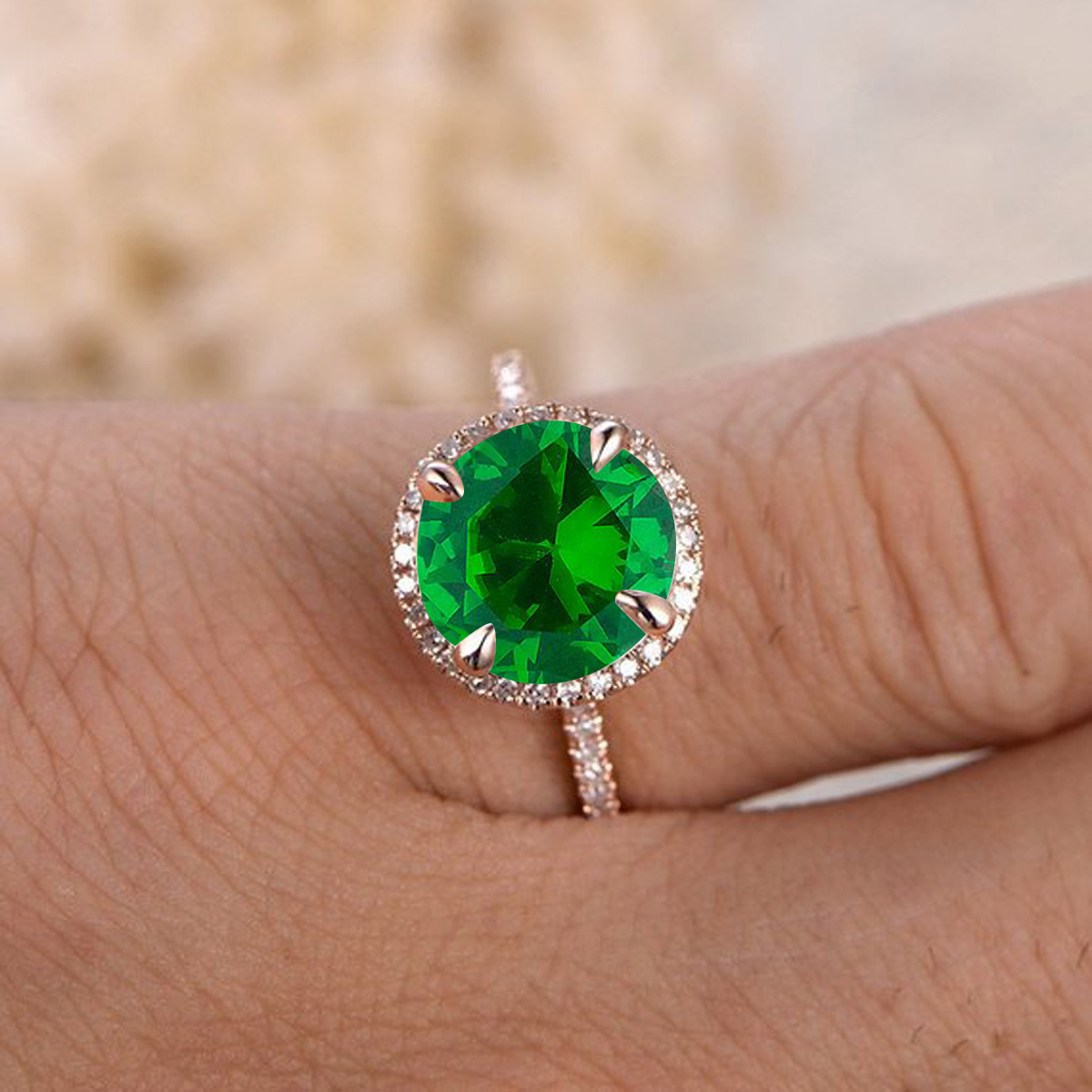 3.00 ct Round Emerald & Diamond Rose Gp 925 Sterling Silver Wedding Halo Ring