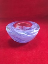 Kosta Boda Swedish Art Glass Purple Swirl Bowl Candle Holder - $49.49
