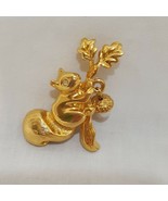 Vintage Squirrel Acorn Lepel Pin Brooch Rhinestone Gold Tone Avon  1.5&quot; ... - $17.89