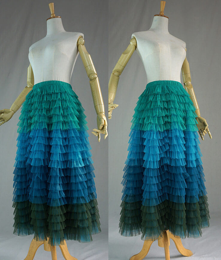 Sage Green Blue Layered Tulle Skirt High Waisted Tiered Tulle Maxi ...