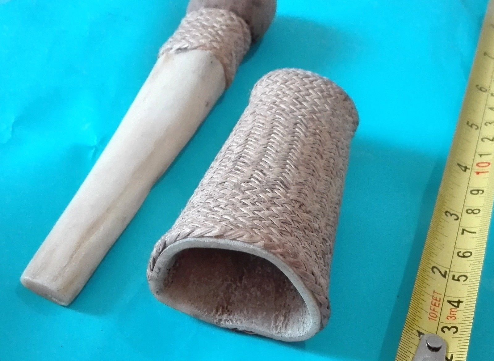 Mortar & pestle container wood / rattan / bone handicraft Ifugao