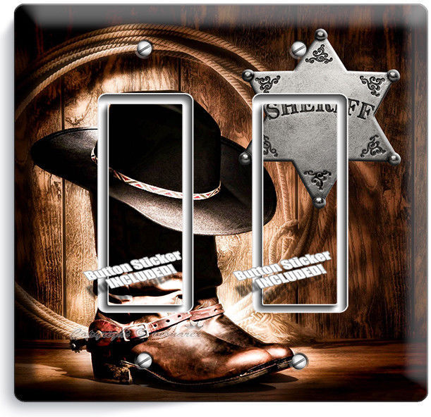 COUNTRY COWBOY BOOTS HAT LASSO SHERIFF STAR 2 GANG GFCI LIGHT SWITCH PLATE DECOR