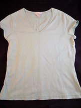 Womens Stretch Cotton V Neck T Shirt Size Large Casual Corner Lite Green - $9.89