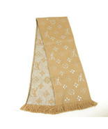 Louis Vuitton monogram beige with silver LV Wool Silk Logomania scarf M7... - $484.11